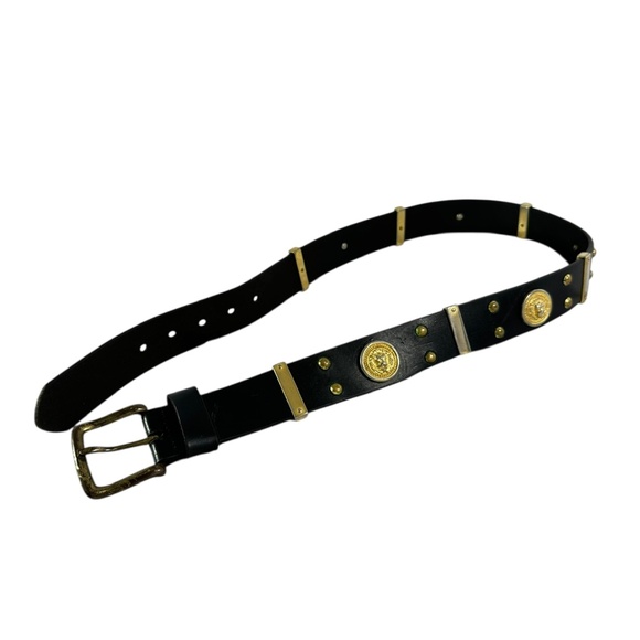 Vintage CODE AZURE Black Genuine Leather Belt with Studs and Lion 34 Unisex - Picture 8 of 16